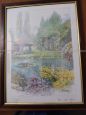 Watercolor with lake landscape signed M. Marten      