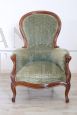 Antique walnut armchair with velvet seat, Louis Philippe mid-19th century