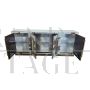 4-door sideboard in white glass with colored sections and brass