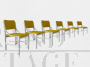 Set of 6 vintage chairs in white wood and mustard yellow fabric