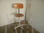 Vintage industrial high stool in wood and beige metal with backrest, 1950s