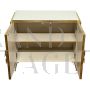 Two-door sideboard in white glass with brass handle