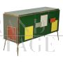 Three-door sideboard covered in multicolored glass