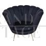 Fan-shaped design armchair in black fabric and brass