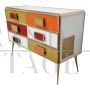 Dresser with six drawers in multicolored glass