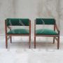 60's armchairs in wood and green velvet