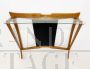 Vintage Ico Parisi style console in wood, glass and leather, 1950s