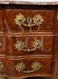 Antique Louis XV Tombeau chest of drawers in fine exotic wood with marble top