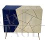 Sideboard in ivory and blue glass and parchment                            