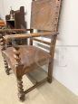 Antique neo-Renaissance armchair with armrests and printed leather, 19th century