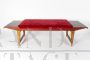 Italian mid-century bench with burgundy velvet seat