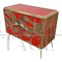 Two-door sideboard in red glass and bamboo with fish handles