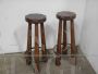 Pair of rustic wooden high stools, 1980s     