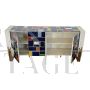 Multicolored glass sideboard with shaped golden handles