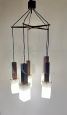 Guzzini design chandelier in rosewood with 5 lights, Italy 1960s