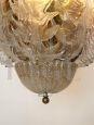 Vintage chandelier in brass with golden glass leaves, Italy 1970s