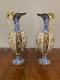 Pair of antique majolica pourers signed Angelo Minghetti