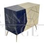 Sideboard in ivory and blue glass and parchment