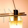 Stilnovo pendant chandelier in opaline glass and brass, Italy 1960s