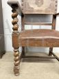 Antique neo-Renaissance armchair with armrests and printed leather, 19th century