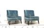 Pair of French style design armchairs in light blue velvet