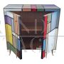 Vintage style sideboard with two colored glass doors