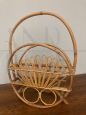 Vintage round magazine rack in bamboo from 1960s