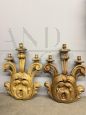 Antique pair of large gilded and carved wooden wall lights, 19th century