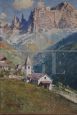 Cesare Bentivoglio - mountain landscape painting with church, signed