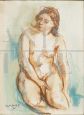 Pastel drawing Nude of seated woman, signed