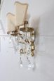 Pair of 80s bronze and crystal wall lights