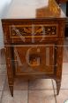 Antique Louis XVI Lombard chest of drawers in fine woods, 18th century