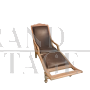 Colonial style Victorian chaise longue in wood and brown leather