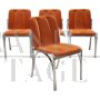 Set of 4 vintage design chairs in chromed metal and orange velvet, 1970s