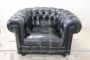 Black leather Chesterfield sofa and armchair, 1980s               
                            