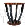 Round Art Deco style coffee table in birch briar and walnut wood