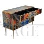 Dresser with six drawers in multicolored glass with abstract pattern