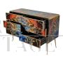 Dresser with six drawers in multicolored glass with abstract pattern