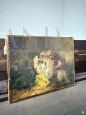 Antique small oil painting on canvas with still life, 19th century