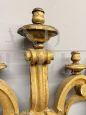 Antique pair of large gilded and carved wooden wall lights, 19th century