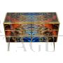 Dresser with six drawers in multicolored glass with abstract pattern