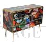 Dresser with six drawers in colored glass with abstract design