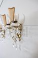 Pair of 80s bronze and crystal wall lights