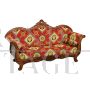 Antique Italian sofa from the mid-19th century in red fabric with floral decorations