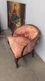 Art Deco tub chair in walnut and pink silk                            
