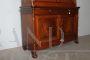 Antique Lombard Charles X bookcase in walnut with blown glass doors