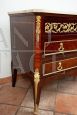 Antique Napoleon III chest of drawers in precious woods with marble top