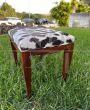 Vintage low stool in wood and animalier velvet
