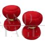 Pair of hourglass ottomans stools in red velvet
