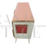 Three-door sideboard in white and pink glass